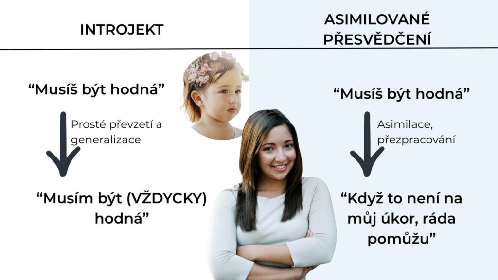 Introjekt vs. asimilované přesvědčení - ilustrace